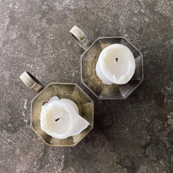 Brutalist bronze candle holders