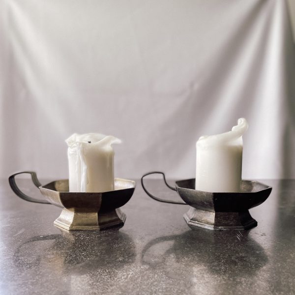 Brutalist bronze candle holders