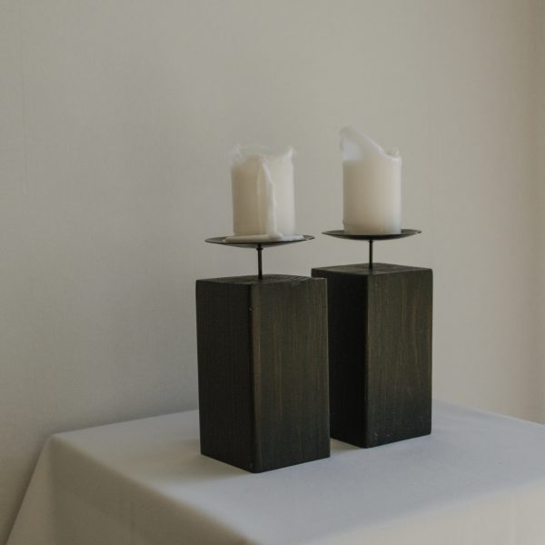 Wooden brutalist candle holders