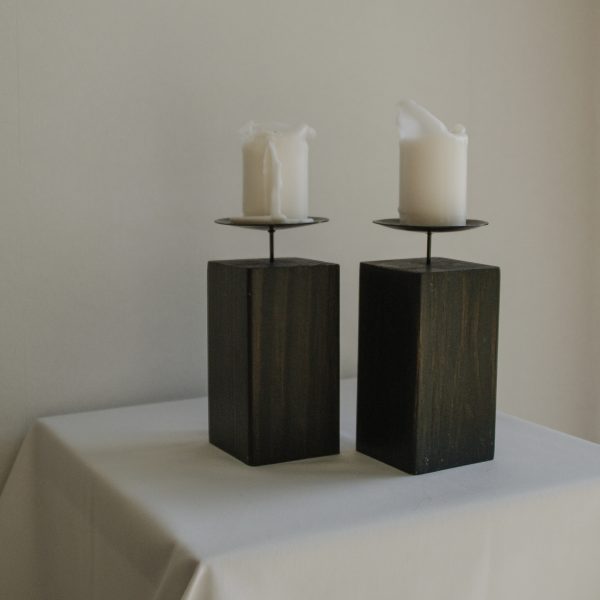 Wooden brutalist candle holders