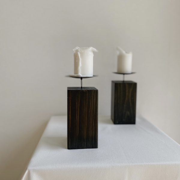 Wooden brutalist candle holders