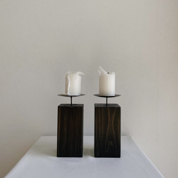 Wooden brutalist candle holders