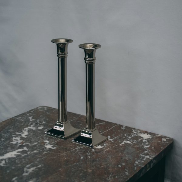 Pair of tapered silver candleholders