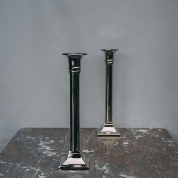 Pair of tapered silver candleholders