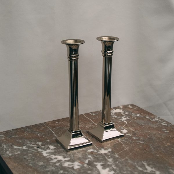 Pair of tapered silver candleholders