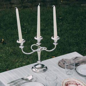 Three-armed silver candelabra