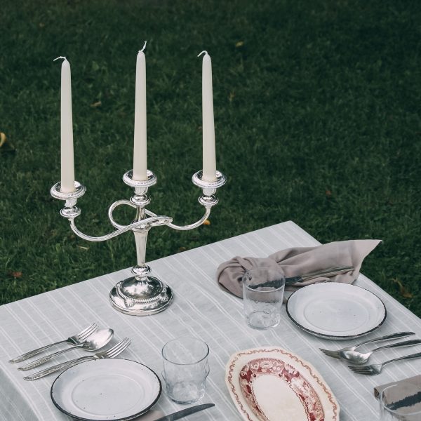 Three-armed silver candelabra