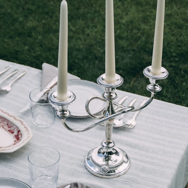 Three-armed silver candelabra