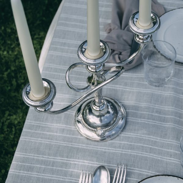 Three-armed silver candelabra