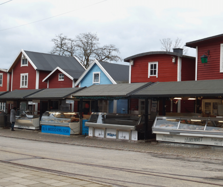 These cute houses in Malmö are actually a fish market where you can buy different kinds of seafood.