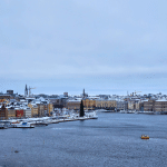 A snow covered Stockholm, view on Gamla Stan from Södermalm.