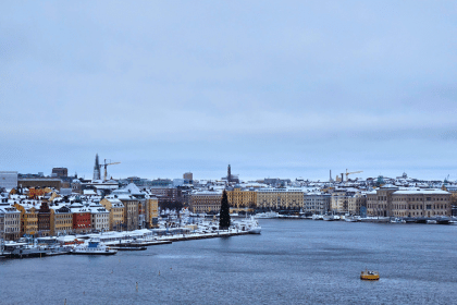A snow covered Stockholm, view on Gamla Stan from Södermalm.