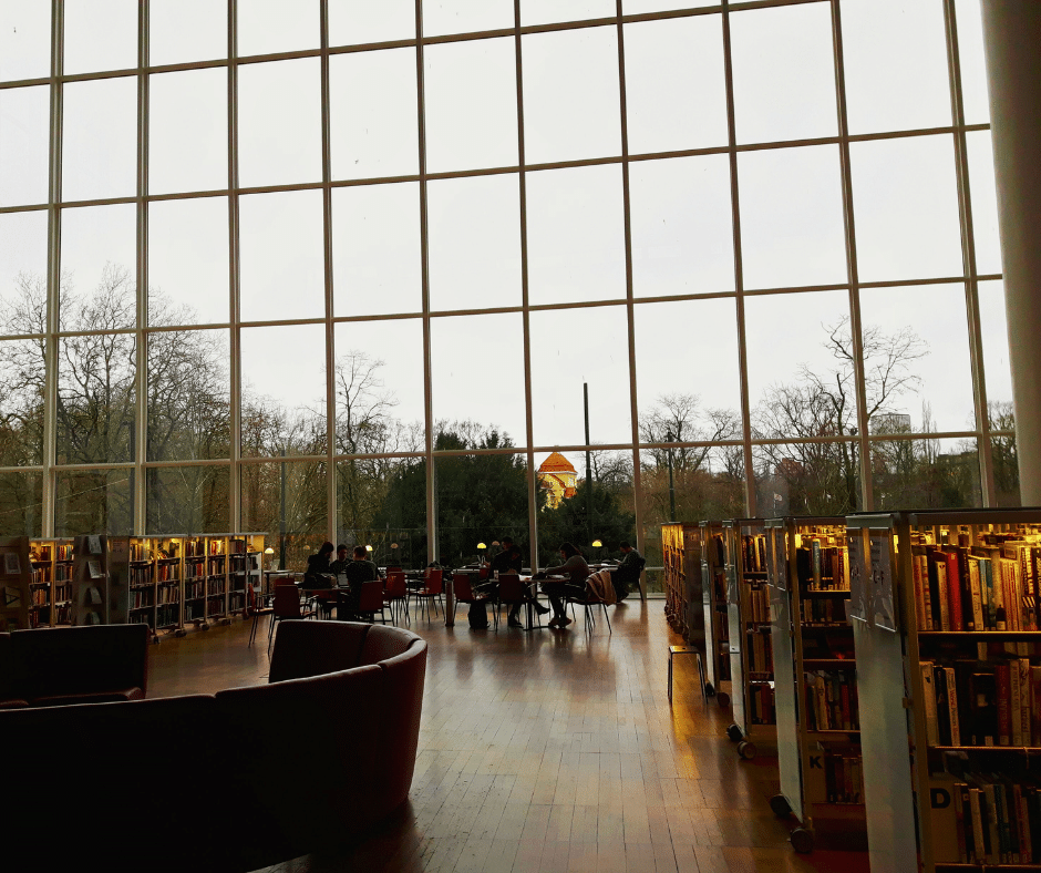 The City Library of Malmö has a magnificent view over the nearby park.