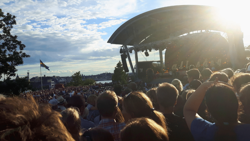 Allsång pa Skansen is a popular singalong tv show broadcasted from Skansen in Stockholm.