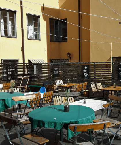 Grillska Huset on Stortorget in Stockholm has a sunny terrace at the back of the restaurant.