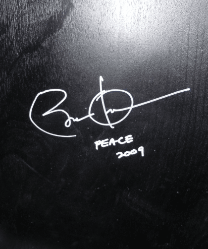 Nobel Prize winner Barack Obama signed one of the chairs in the museum cafe of the Nobel Museum in Stockholm.