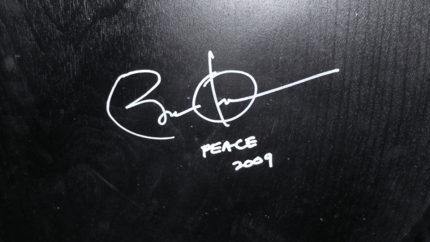 Nobel Prize winner Barack Obama signed one of the chairs in the museum cafe of the Nobel Museum in Stockholm.