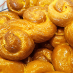 Sweet Swedish saffran bun, usually eaten around Saint Lucia.