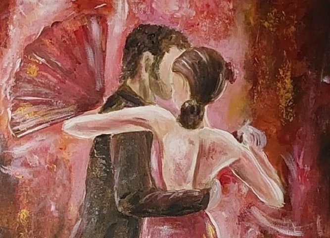 Målning av Pernilla Melin, för föreningen för argentinsk tango i Norrköping Tango BeGeer