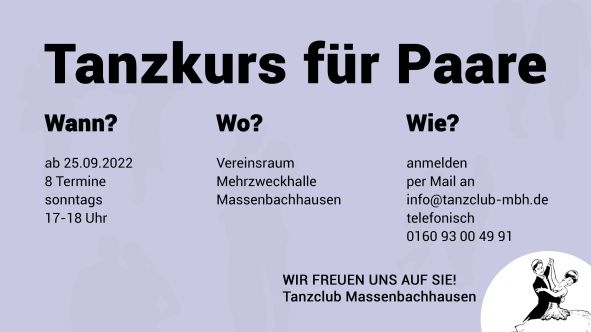 Tanzkurs für Paare ab 25.09.2022, Tanzclub Massenbachhausen