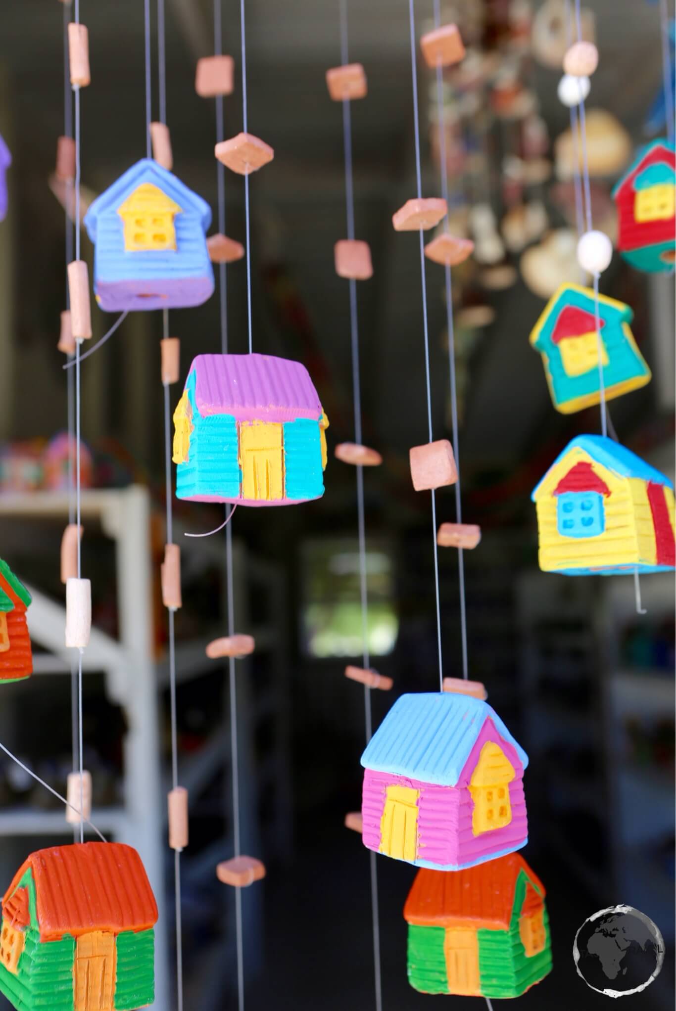 Colourful ceramic houses for sale at a souvenir shop on Barbados. 