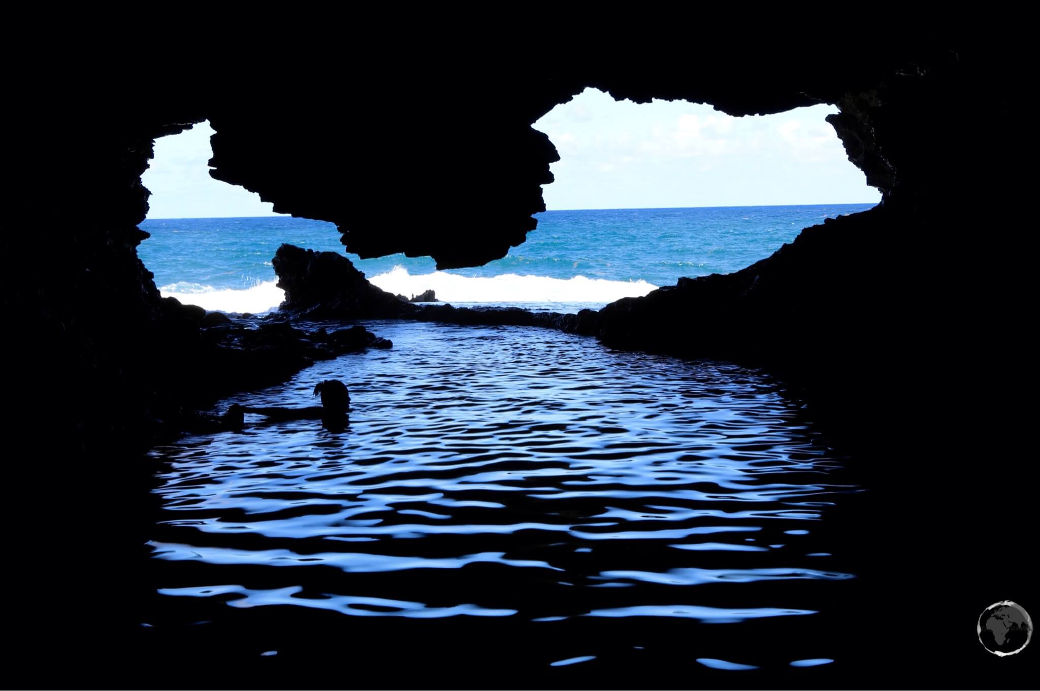 A view of the sea on the north coast of Barbados from inside the Animal Flower cave.