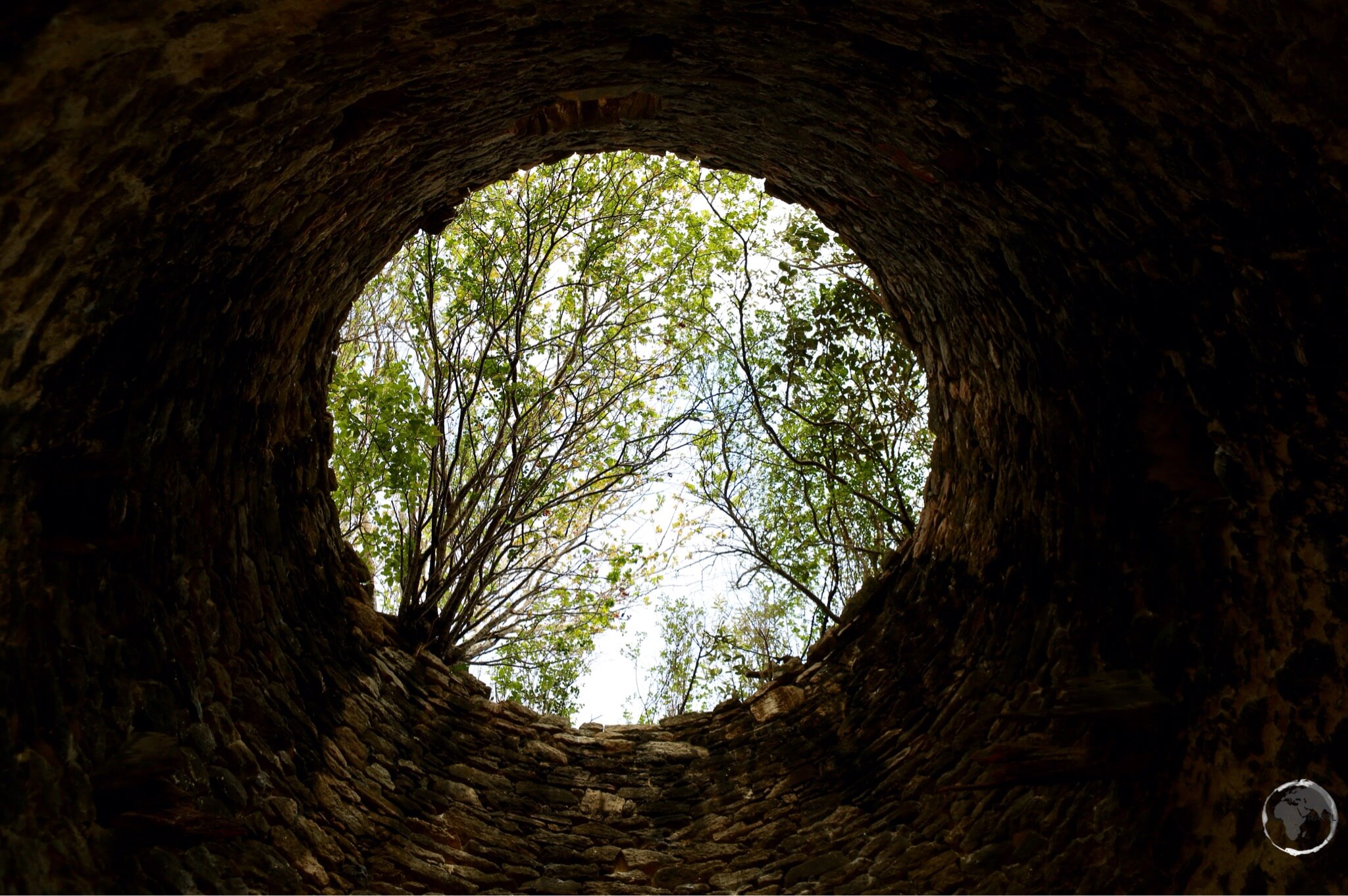 View from inside a ruined windmill foundation on Carriacou Island. 