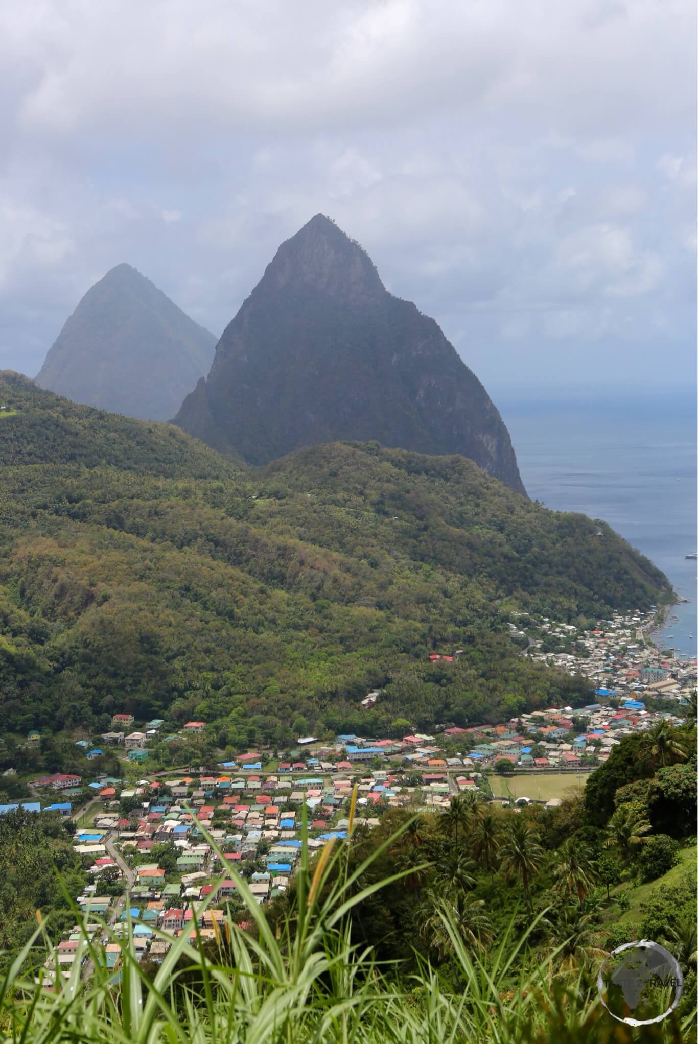 View of Soufrière with the twin Pitons. 