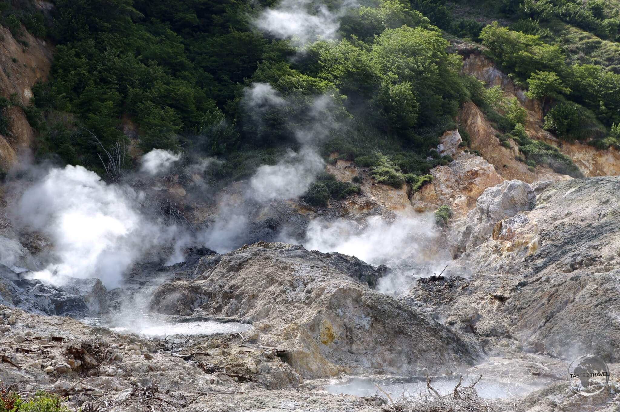 Located near the town of Soufrière, Sulphur Springs is the "world's only drive in volcano". 