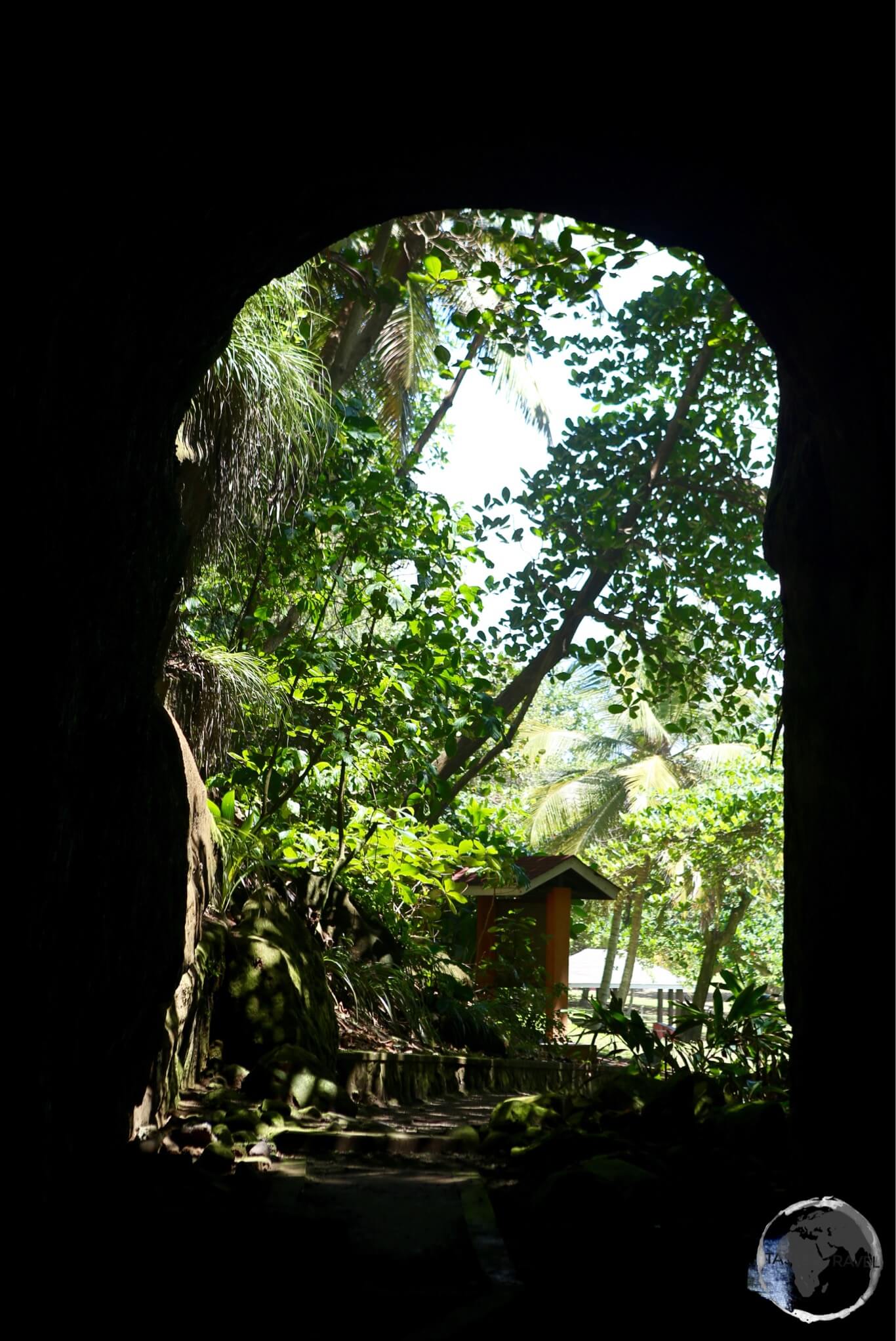 This sandstone tunnel on St. Vincent was carved by slaves.