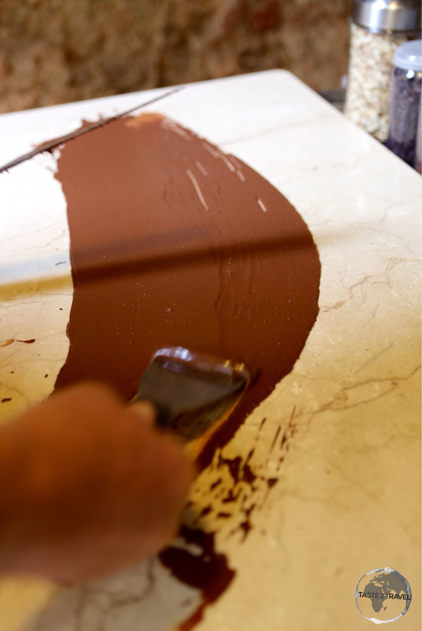 Chocolate making during my workshop at the Choco Museo in Santo Domingo. 