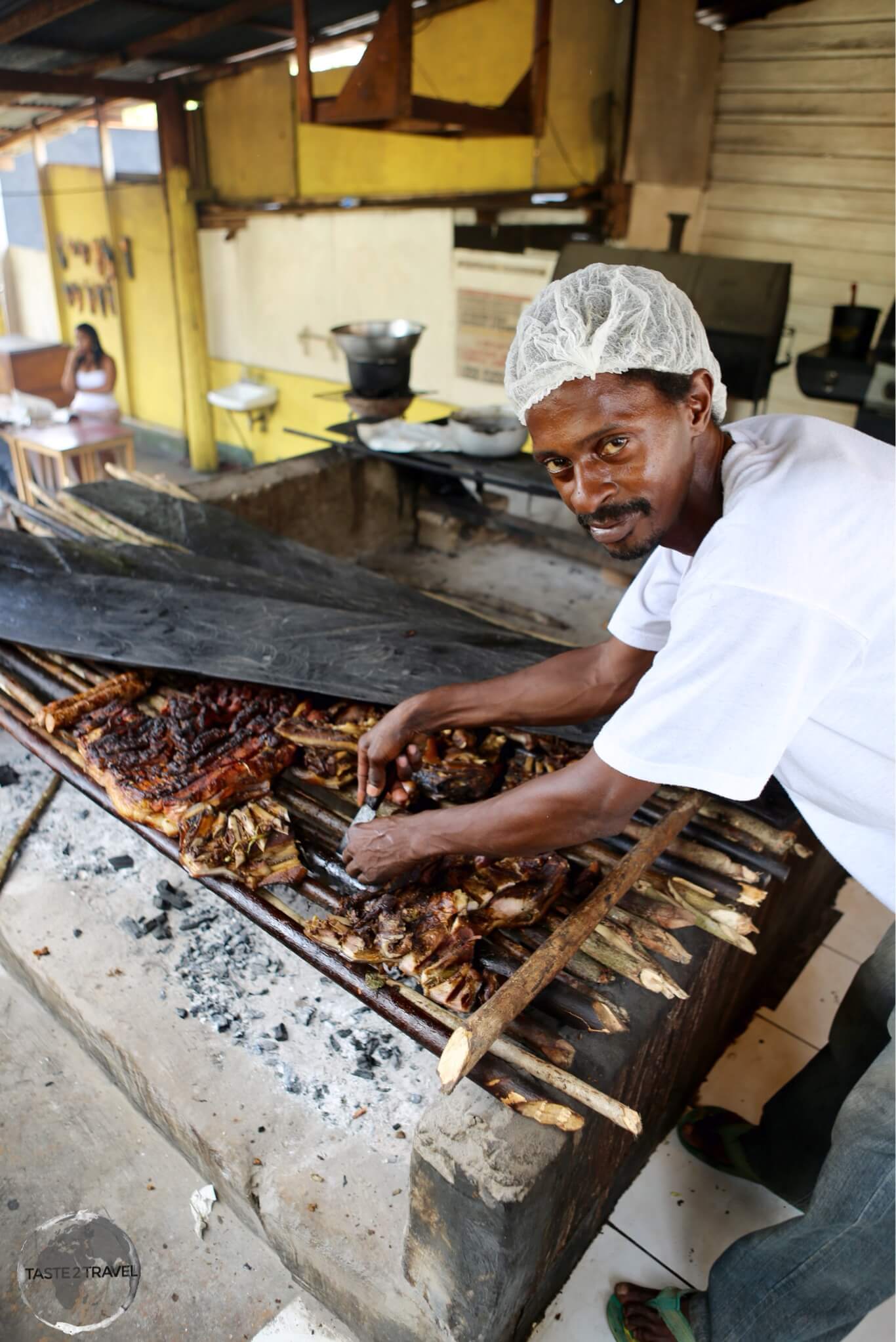 'Jerk' BBQ is the most popular cuisine on Jamaica, seen here at Boston Bay.