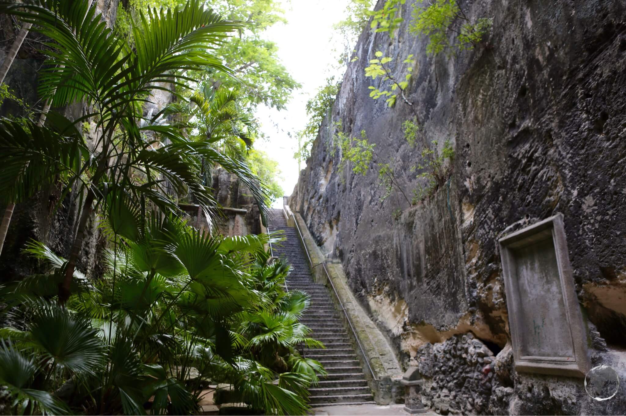 Hand-carved by convicts from the cliff-face, the rock-solid 'Queens Staircase'.