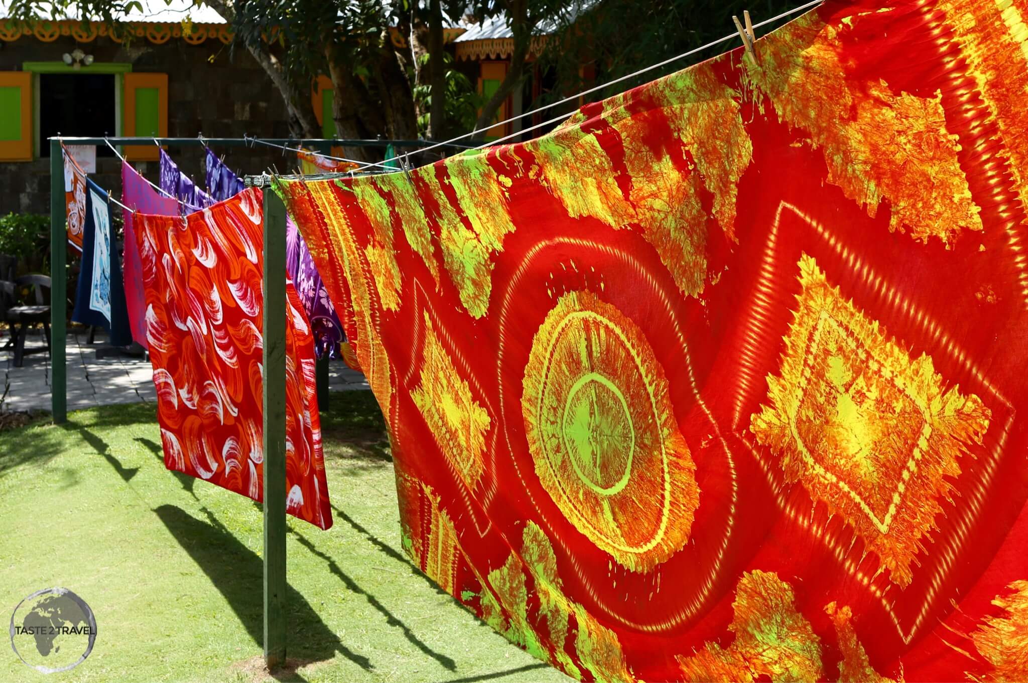 Colourful batik drying at 'Caribelle Batik' whose workshop is located at Romney Manor. 