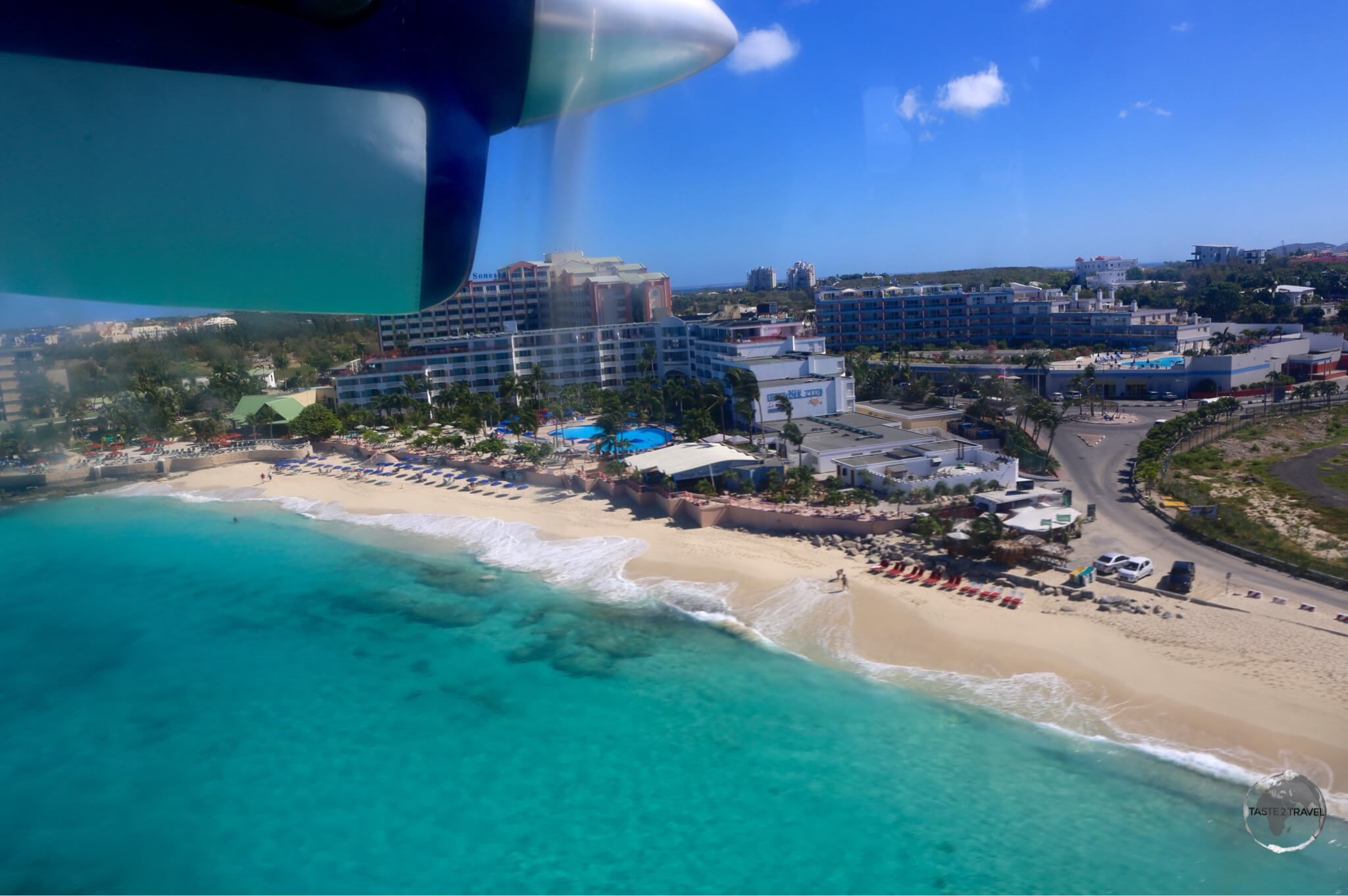 On final approach to St. Martin with Winair - passing over Maho beach.