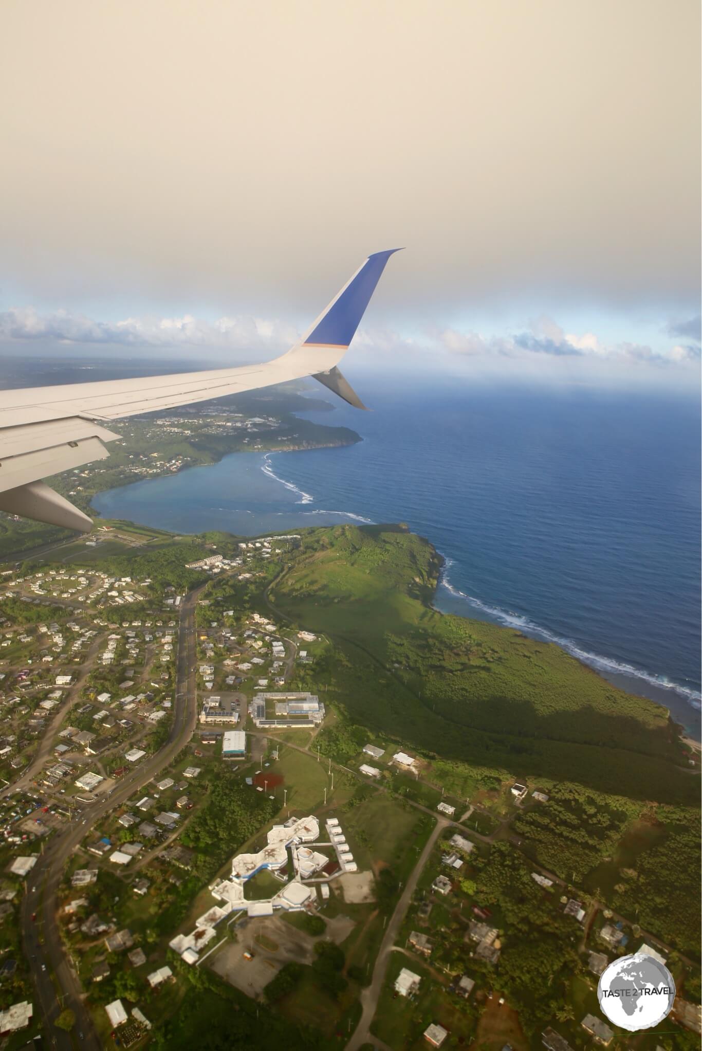 The view from my flight on United Airlines "Island Hopper" (UA154) on final approach to Guam.