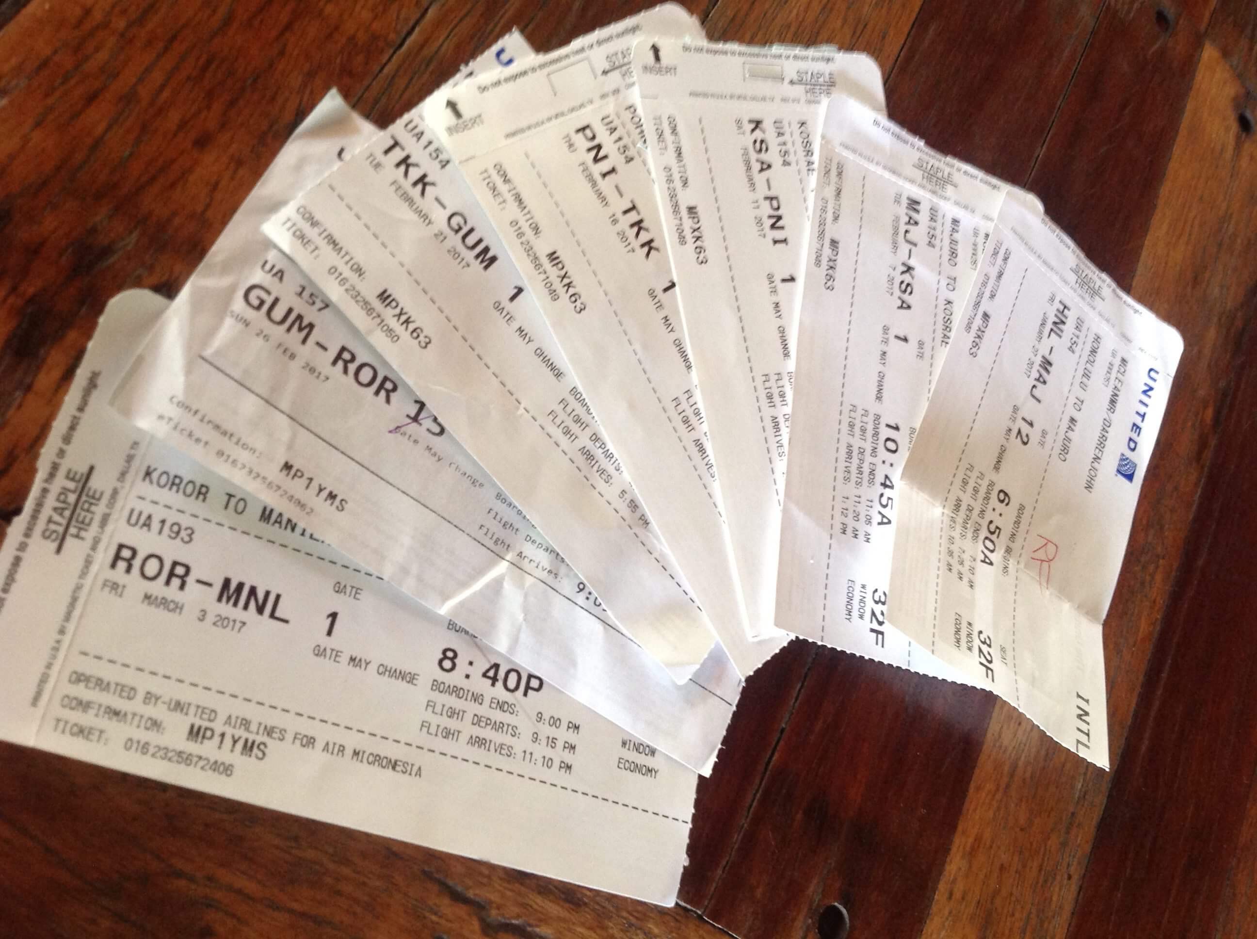 Boarding passes from my Central Pacific island hop.