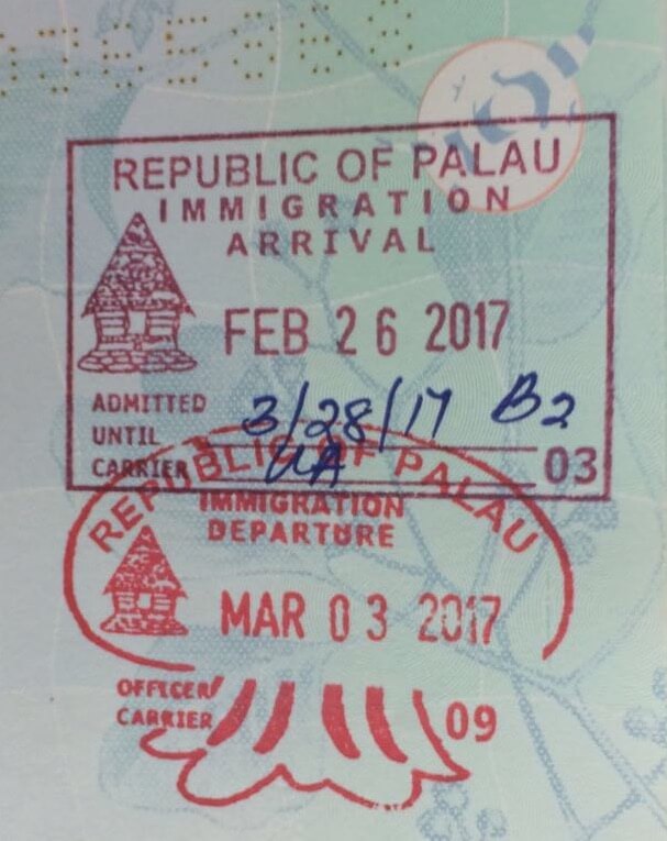 Palau passport stamps. 