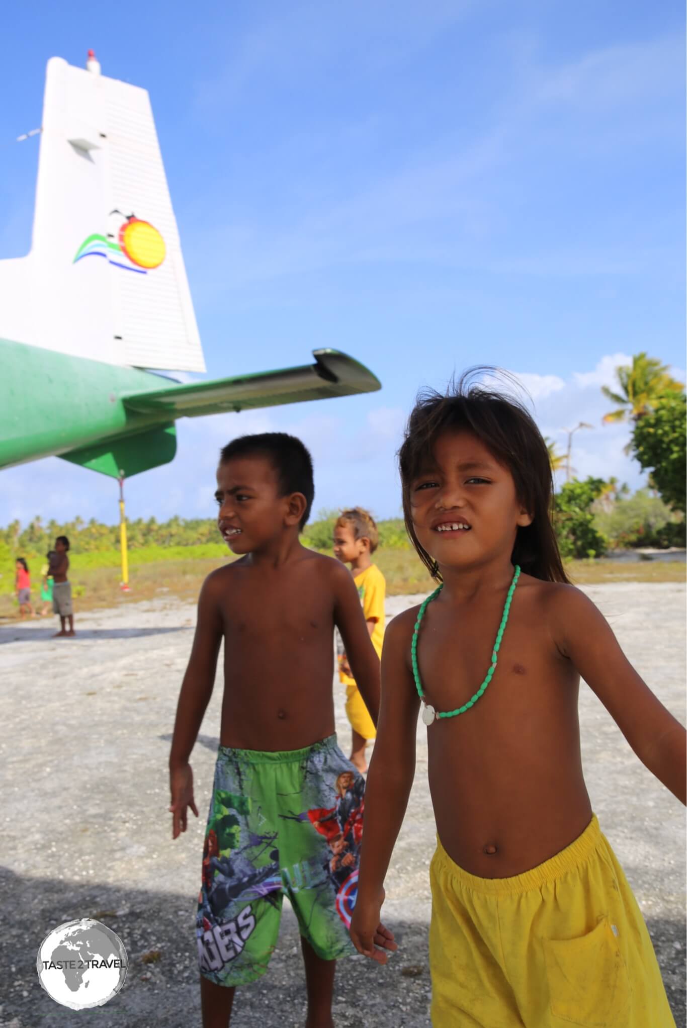 Children playing at Maiana airport.