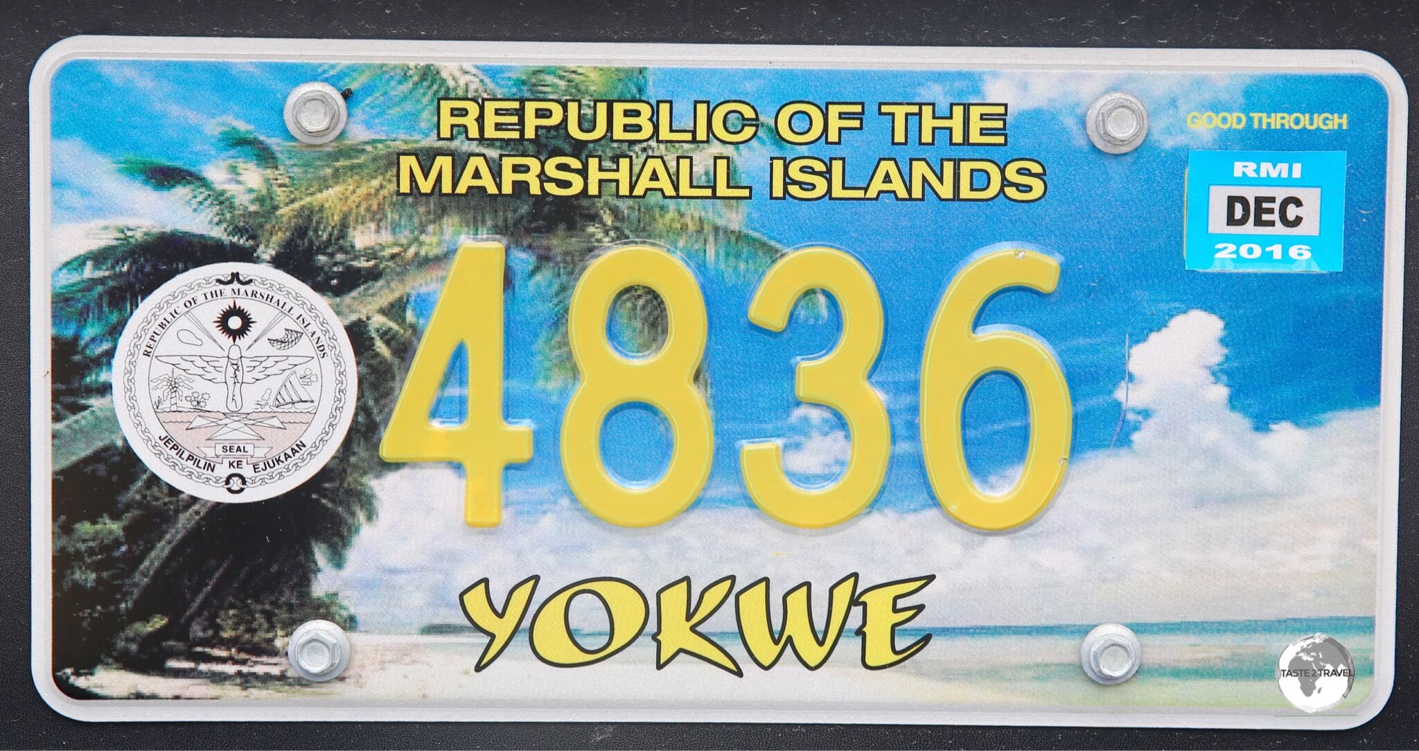 A Marshall Islands license plate. 