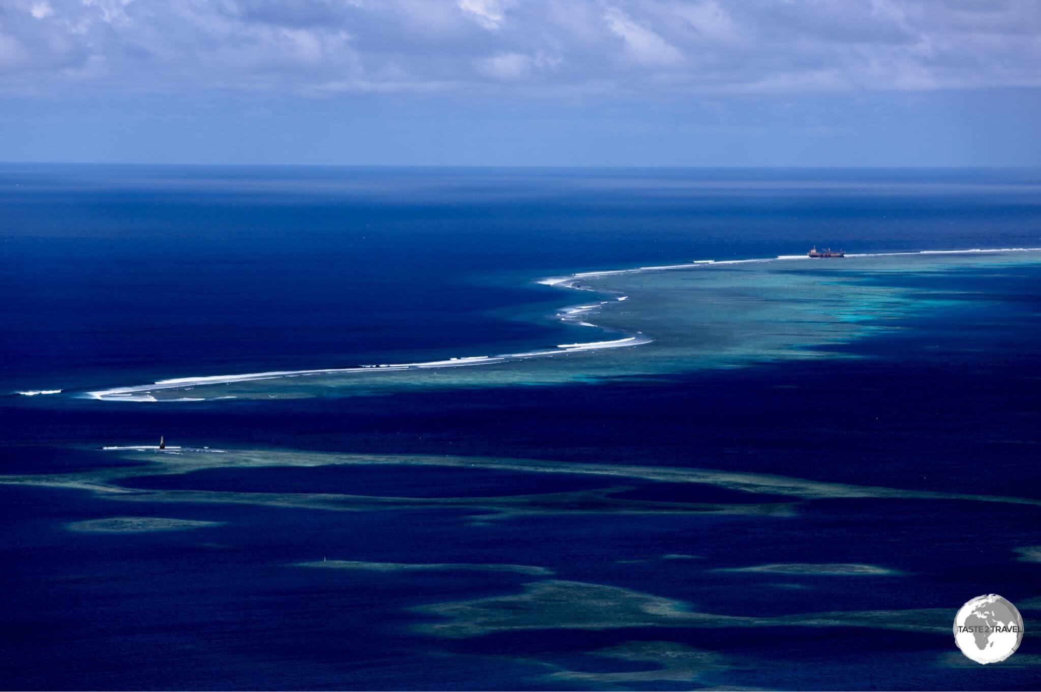 View of the fringing reef that protects Pohnpei from Sokehs Ridge.