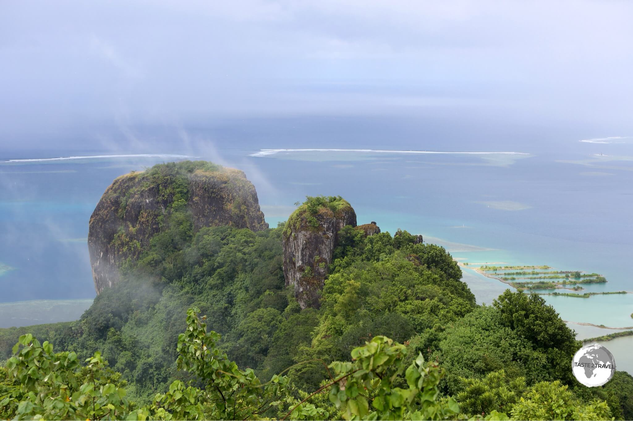 Sokehs Rock, a gigantic exposed basalt volcanic plug is the most striking feature of Pohnpei's topography.