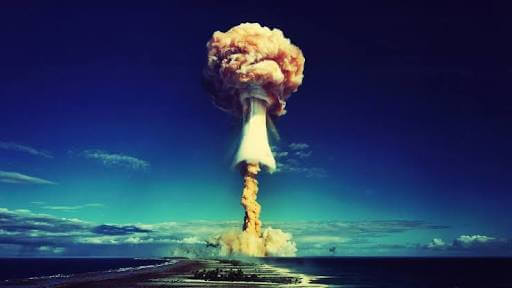 Atomic bomb test at Bikini atoll.