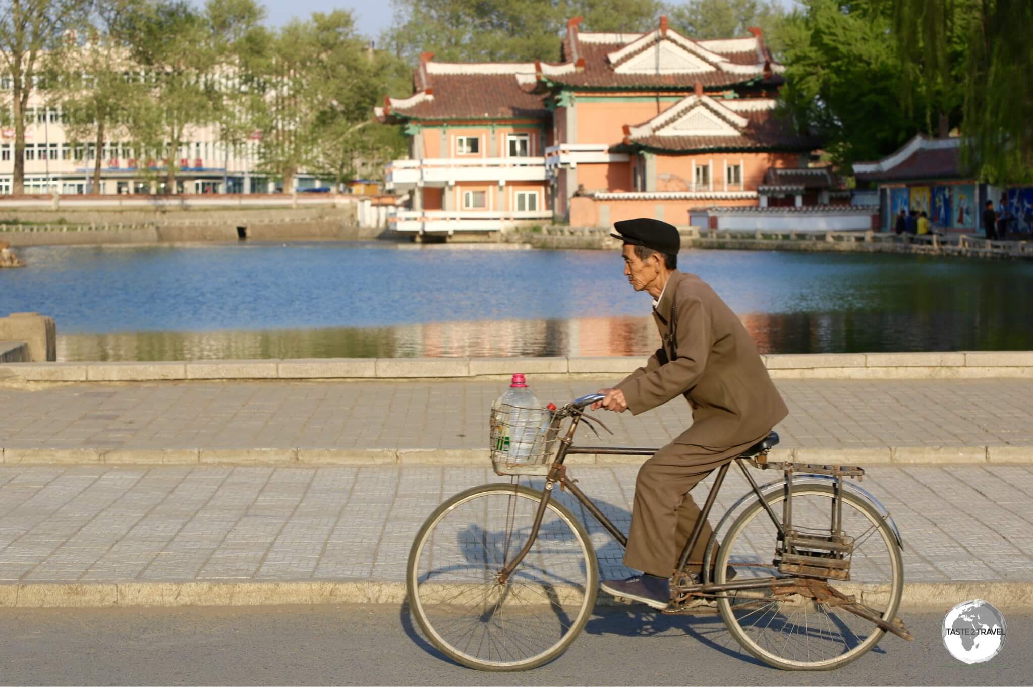 A cyclist in downtown Sariwon city.