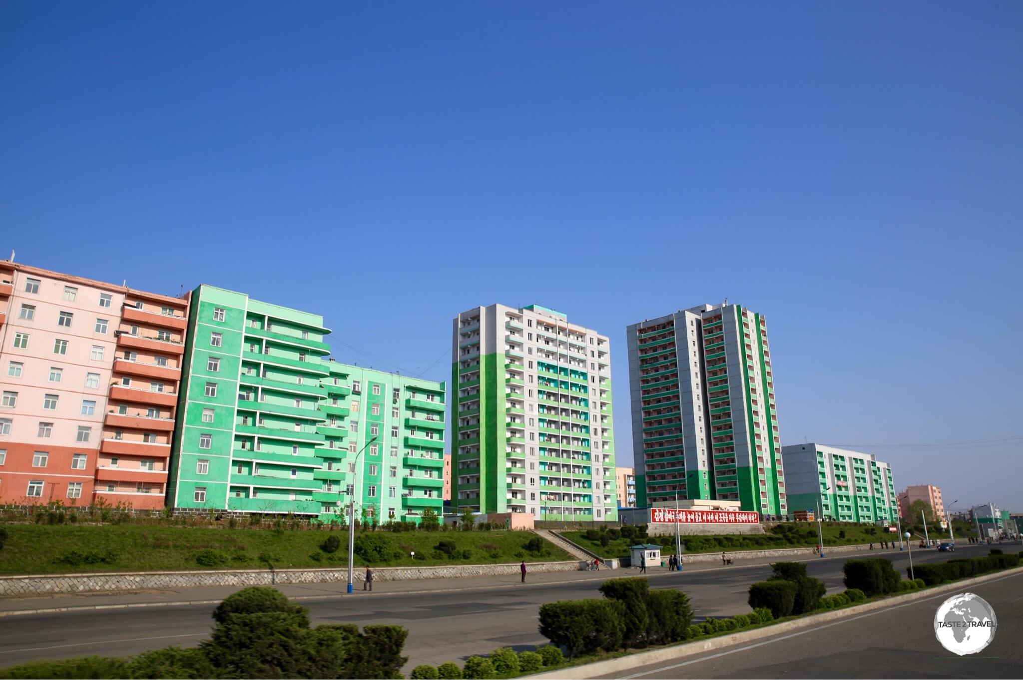 Colourful apartment buildings line one of the many avenues in the city of Nampo.