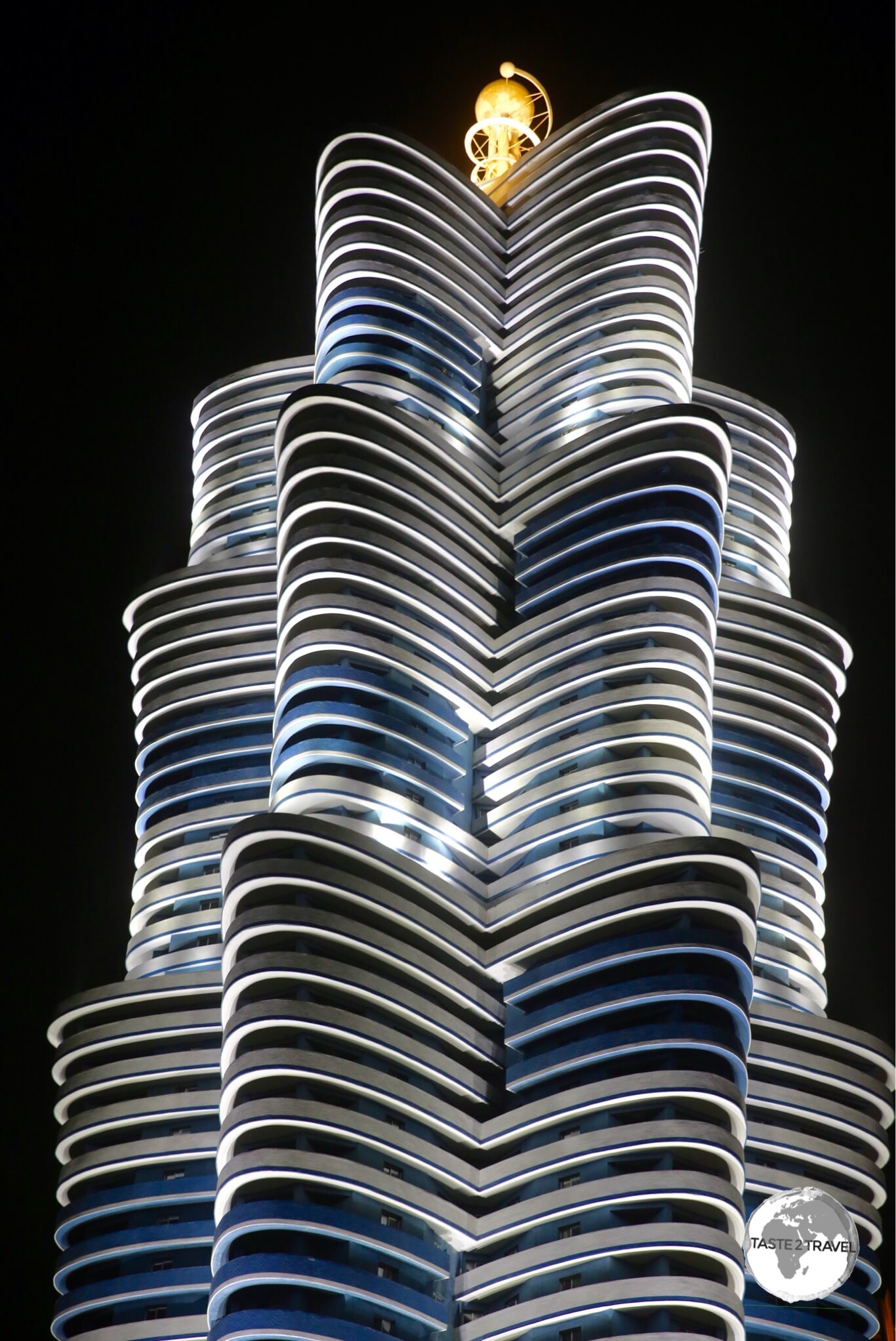 The tallest skyscraper on Pyongyang’s landmark <i>Mirae Future Scientists street</i> whose interior was incomplete.