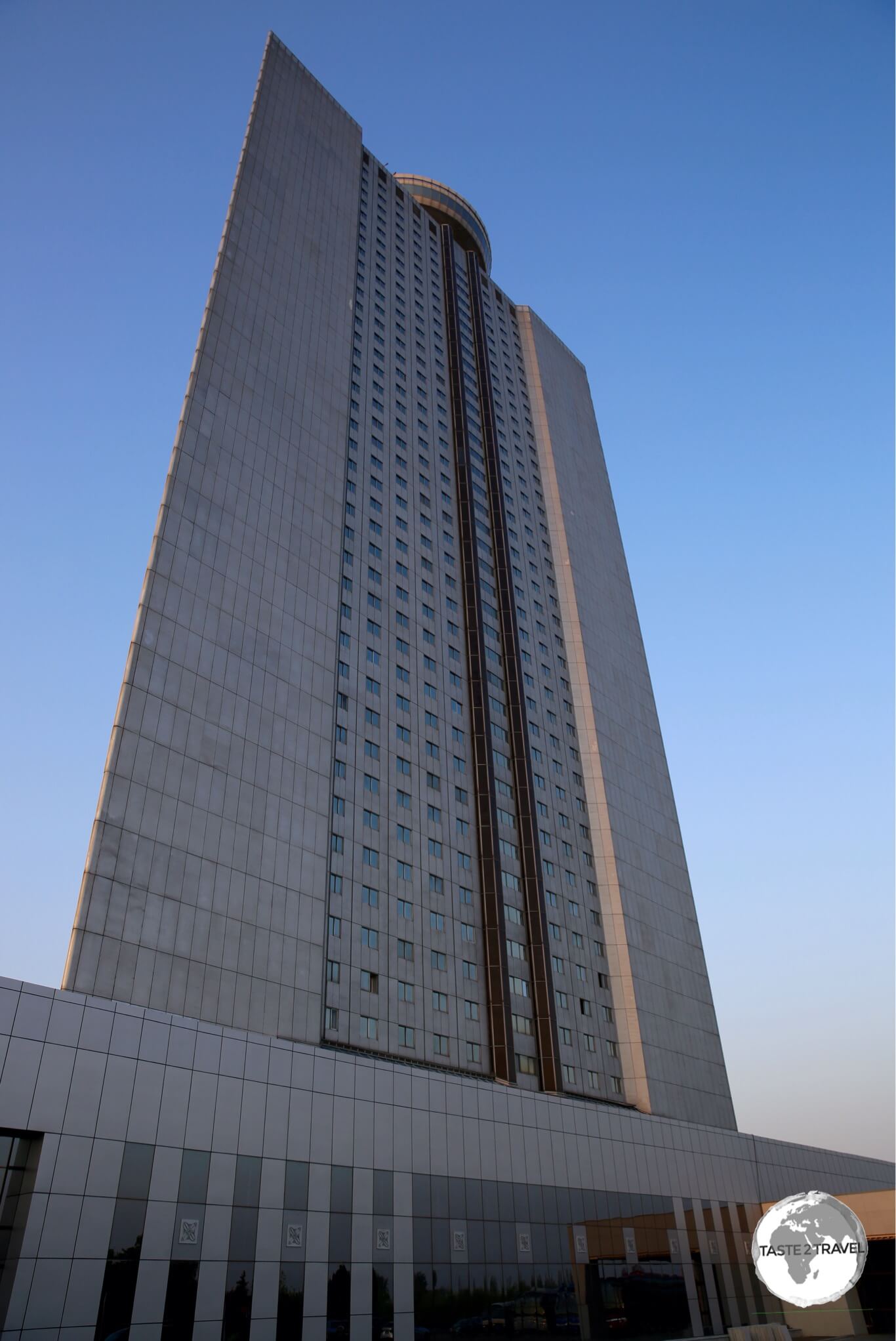 The Yanggakdo International Hotel is located on an island, in the middle of the Taedong river, in Pyongyang.