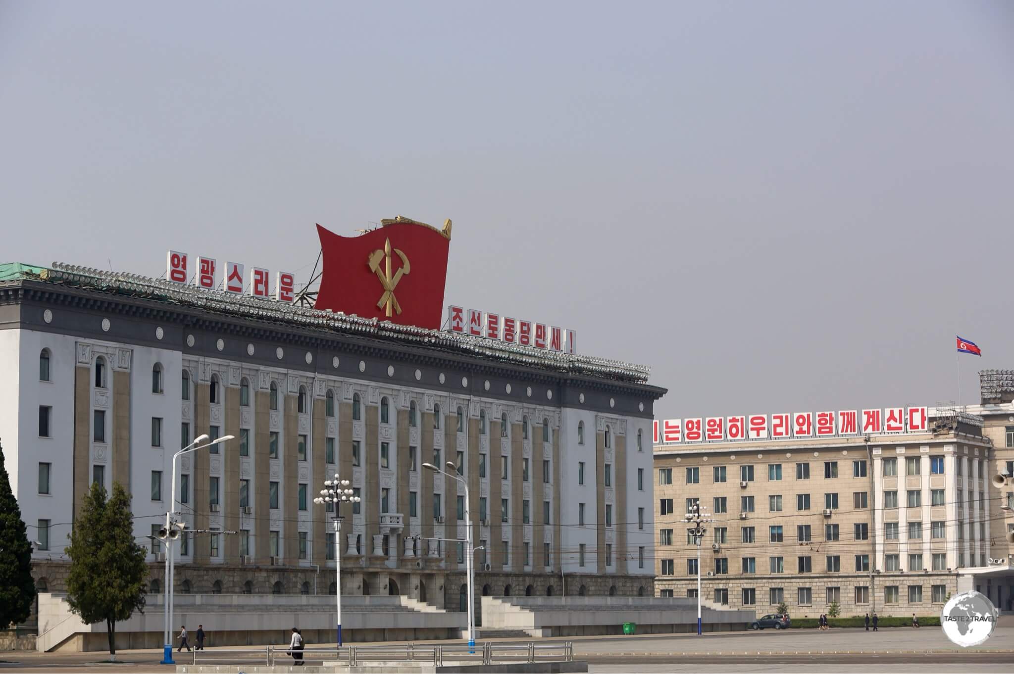 Named after the country's founding leader, <i>Kim Il-sung square</i> is the main square in Pyongyang and the venue for the annual military parades. 