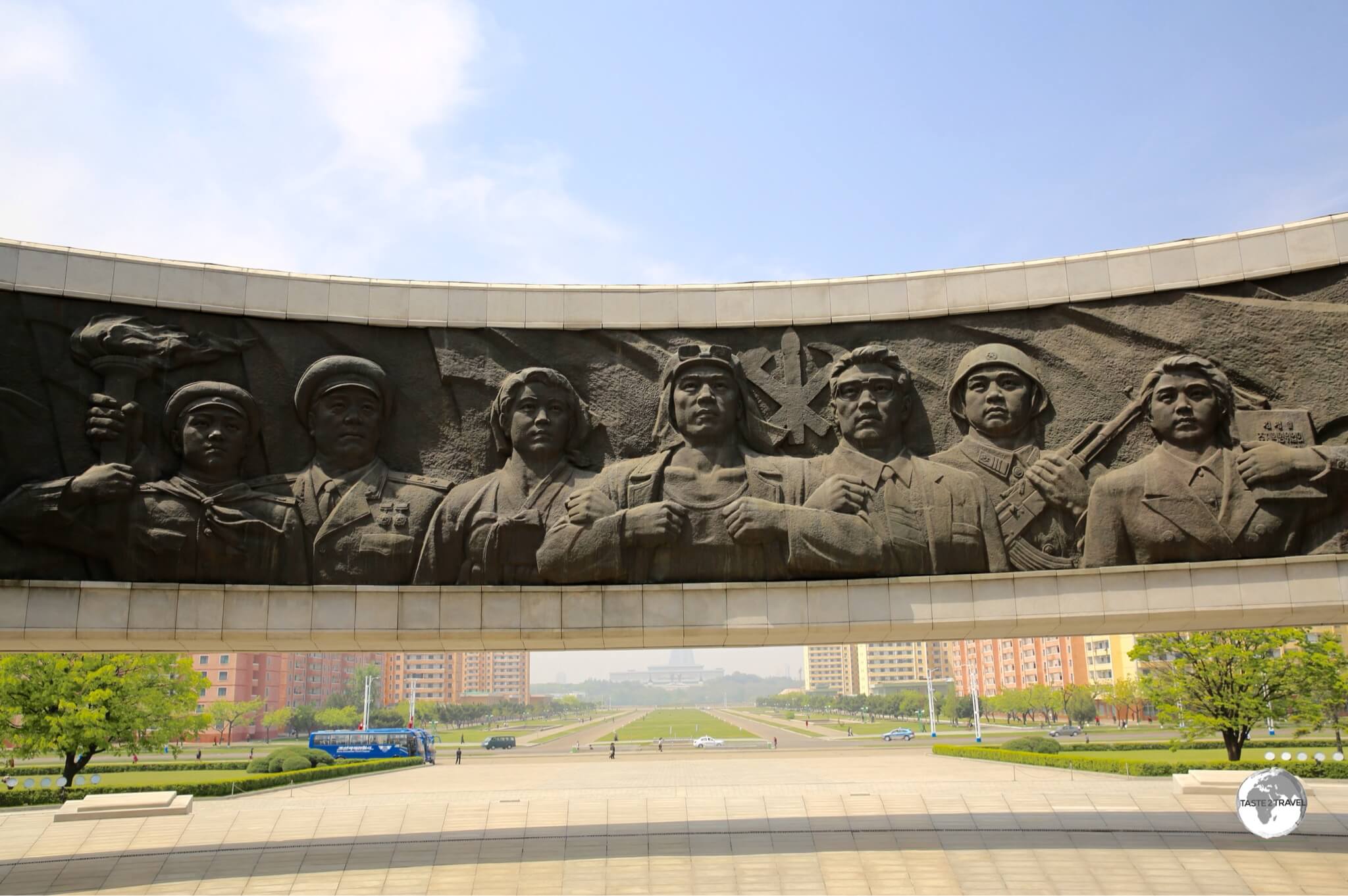 Detail of one of the large bronze panels which surround the <i>Monument to Party Founding</i> in Pyongyang.