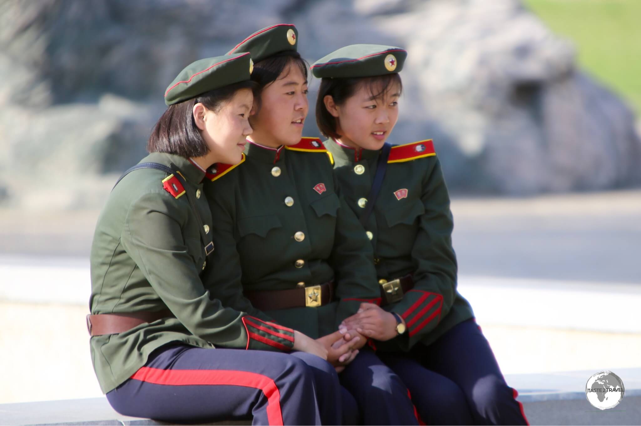 Young cadet girls enjoying their May day holiday at the Pyongyang Central zoo.